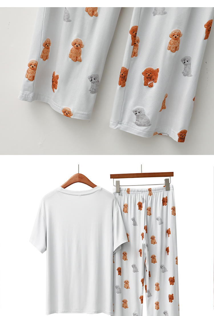 Pyjamas pour femmes, pyjama à manches courtes, pantalon fin, ample, mignon, ensemble de vêtements de maison_voghion.com