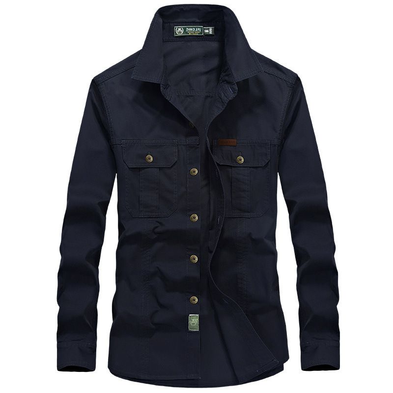 Men's Loose Fit Long Sleeve Shirt For Spring And Autumn, Casual Workwear With Multiple Pockets, Lightweight_voghion.com