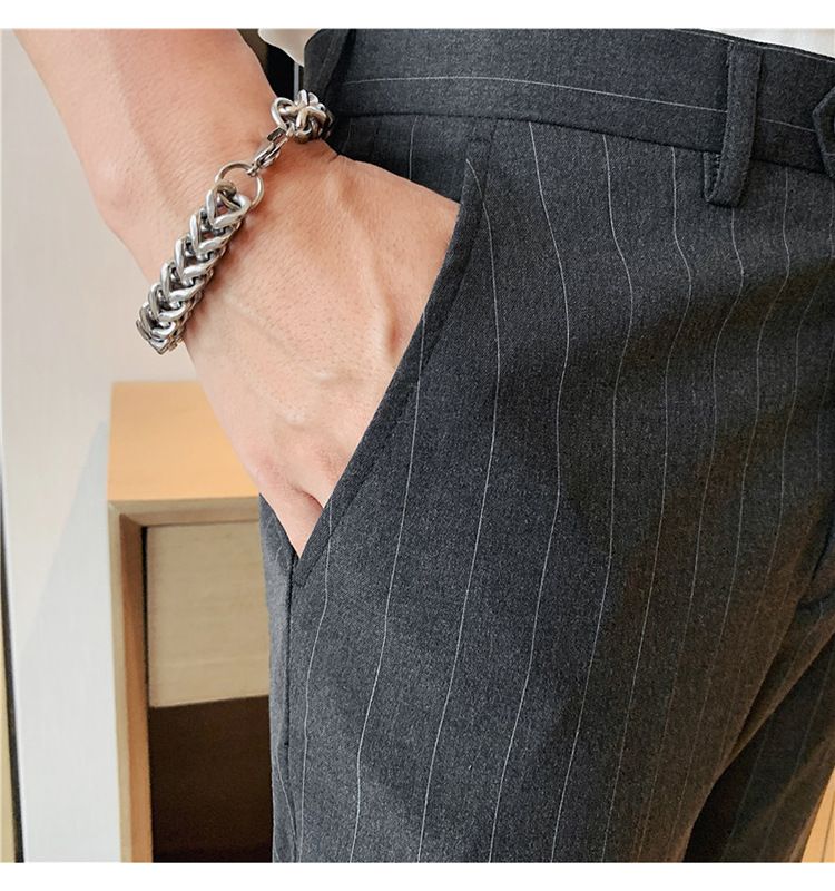Summer thin men's slim-fitting trousers fashionable striped pants Korean version comfortable micro-elastic small foot_voghion.com