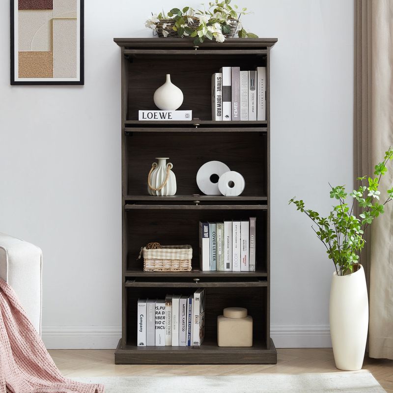 Glass Display Cabinet 4 Tier Glass Display Cabinet Storage Curio Cabinet With Flip Up Glass Doors, Collectors Showcase Toy Figure Organizers Rack, Bookcase For Living Room BRO_voghion.com