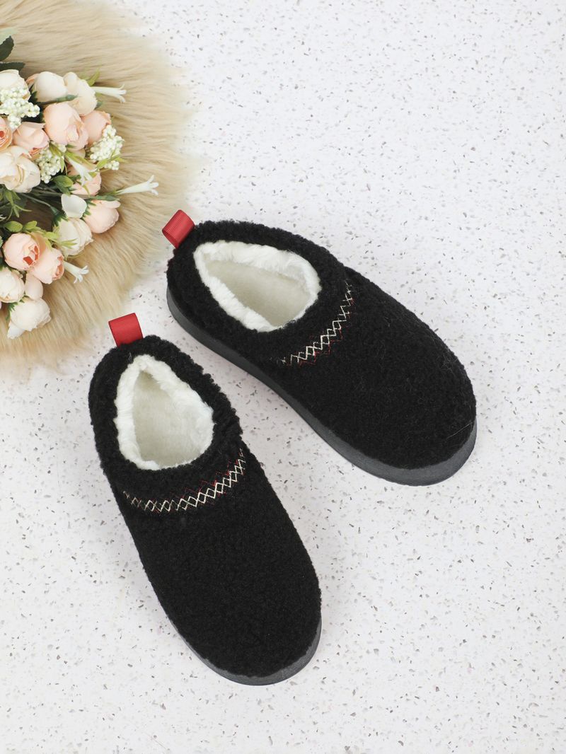 Pantofole invernali slip-on con fodera in pelliccia sintetica, suola in gomma spessa, ricami etnici, comode pantofole da interno/esterno (marrone/bianco/nero/beige)_voghion.com
