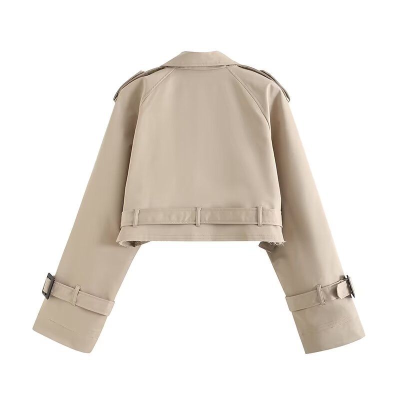 Vêtements pour femmes, style décontracté, ample avec ceinture, manches longues, coupe-vent court_voghion.com