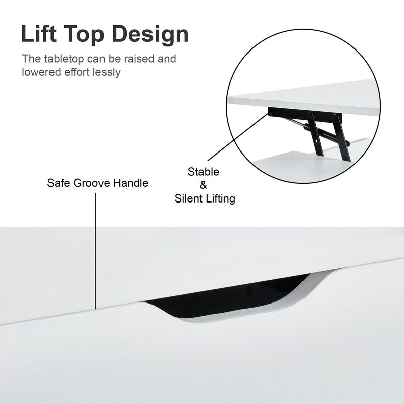 39" Wood Lift Top Coffee Table With Hidden Compartment And Storage Shelf For Living Room, Reception Room, White_voghion.com