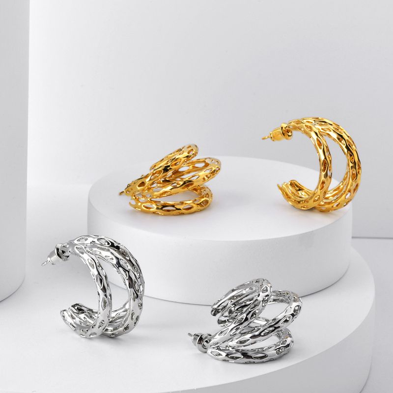 Orecchini con temperamento esagerato, stile metallo, eleganti, linea cava, semplici, alla moda_voghion.com