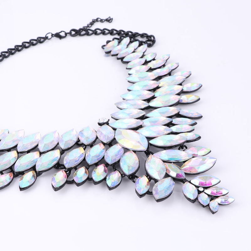Schwarze Kette Kristall Braut Statement-Schmuck-Set für Bräute Halskette Ohrring Hochzeit Zubehör Schmuck-Sets_voghion.com