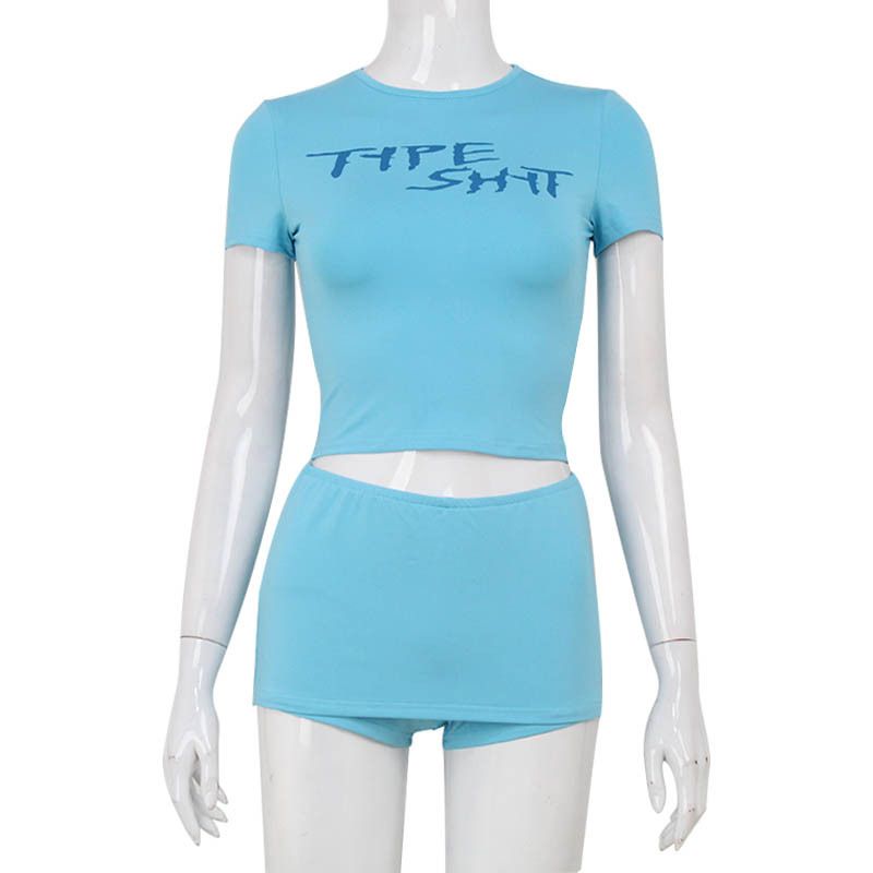 New American Spicy Girl Letter Printed Crop Top, Tight Fitting Hip Hugging Pants Skirt, Fashionable And Pure Desire_voghion.com