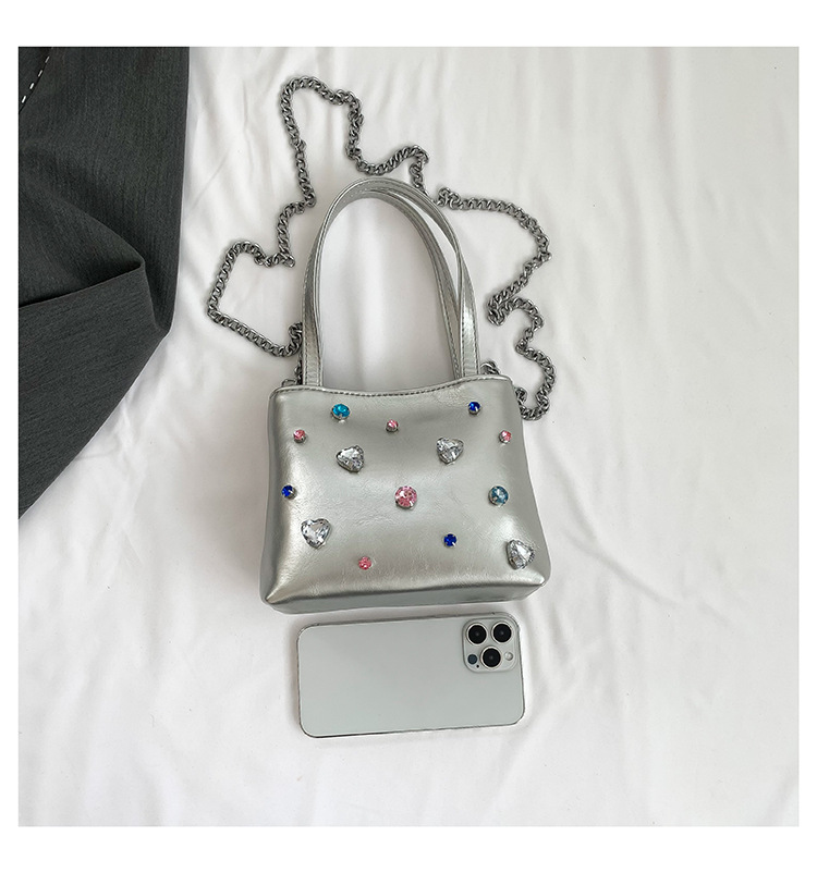 Super Hot Gemstone Bag Women's Bag 2023 New Trendy Diamond-studded Portable bucket bag foreign style single shoulder oblique chain bag_voghion.com