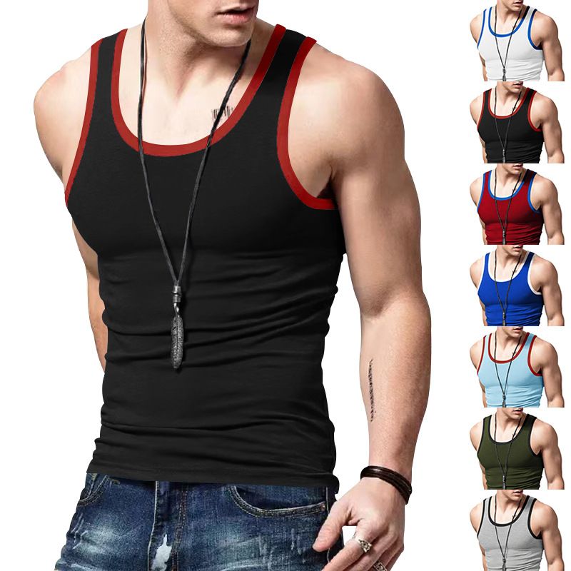2024 New Trendy Straddle Sports Casual Men's Summer Bottom Multi Color Sweatshirt Tank Top_voghion.com