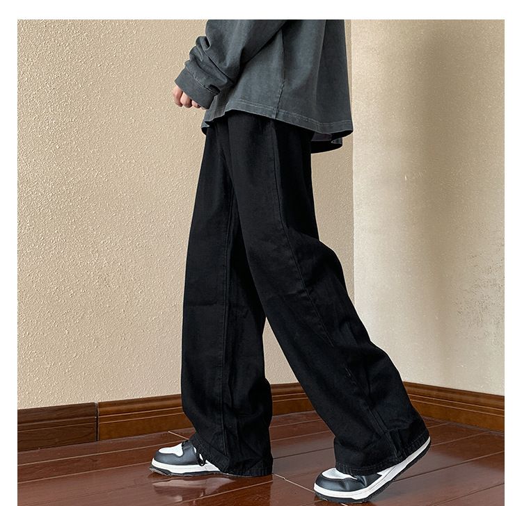Hosen-Look Schlanke, übergroße Jeans in Militärgrün, gerade, lockere Hose mit weitem Bein für Herren im American High Street-Stil_voghion.com