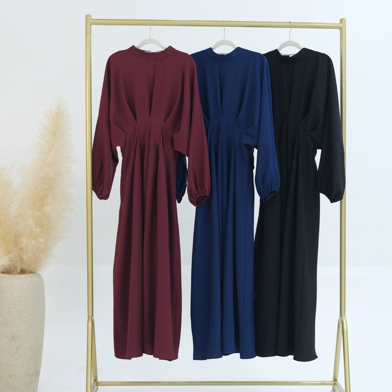 Abbigliamento donna Medio Oriente Turchia Dubai Abito tinta unita con maniche a palloncino Lr728_voghion.com