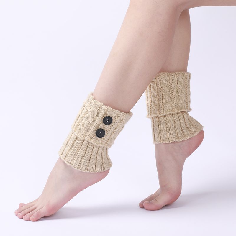 Bottes chaudes en laine neuve pour femmes, couvre-pieds, tricot d'automne et d'hiver, torsades de pâte frite, bouton, jambe courte, protège-genoux_voghion.com