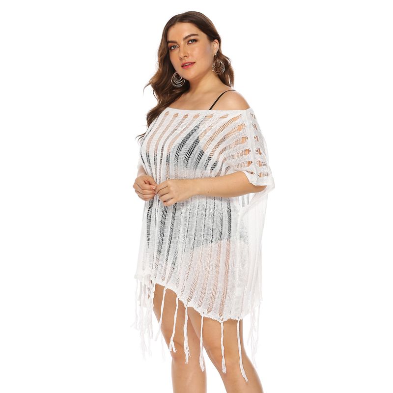 plus size women's sexy hollow see-through collar loose beach blouse_voghion.com