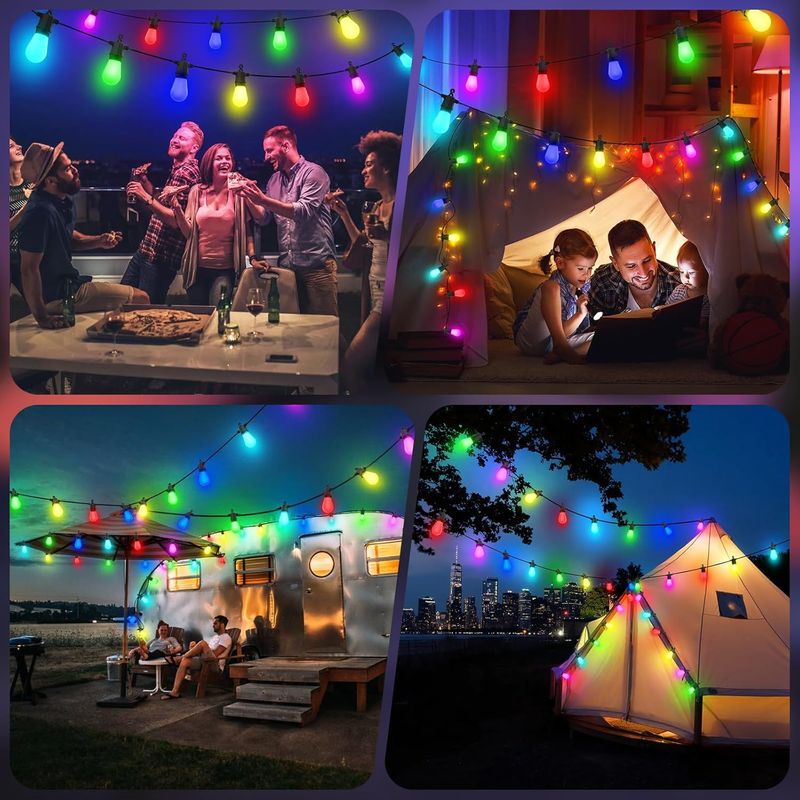 48FTColor Changing Outdoor String Lights , Dimmable String Lights For Outside Waterproof With 16 Shatterproof LED Bulbs, Remote Control Patio Lights For Christmas Halloween Decoration Party Backyard_voghion.com