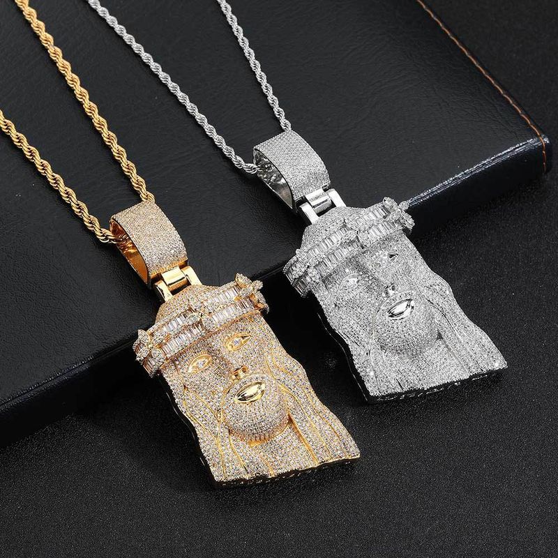 Collana con ciondolo a forma di statua in zircone quadrato con diamanti, gioielli hip hop da uomo, di alta qualità, con ciondolo da uomo._voghion.com