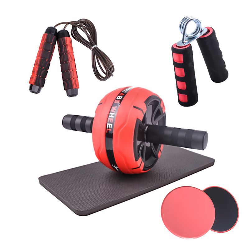 Zestaw kombinowany koła do ćwiczeń brzucha z pojedynczym kółkiem Fitness domowy 7-częściowy zestaw chwytaków do koła do ćwiczeń brzucha Kompleksowy trening_voghion.com