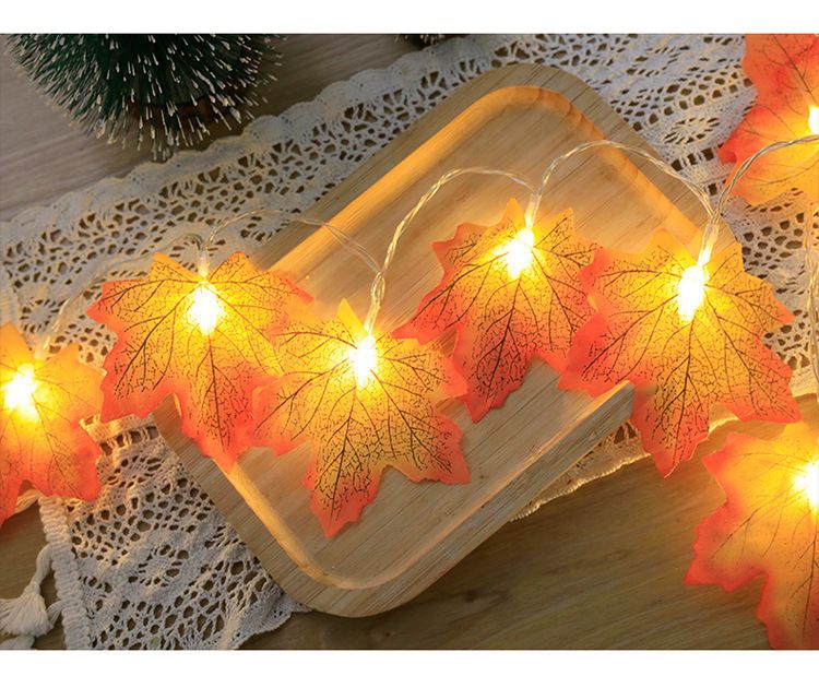 10 LED Maple Leaf String Lights - Battery Operated Decorative Fairy Lights For Wedding, Thanksgiving, Party & Home Decor (1.5m, 10 Lights, Sunset Red)_voghion.com