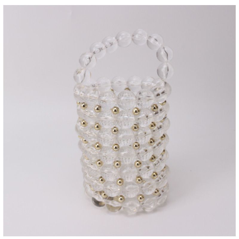 2021 Summer Acrylic Transparent Round Bucket Solid Color Black Bead Handbag British London Fashion Bag For Women_voghion.com