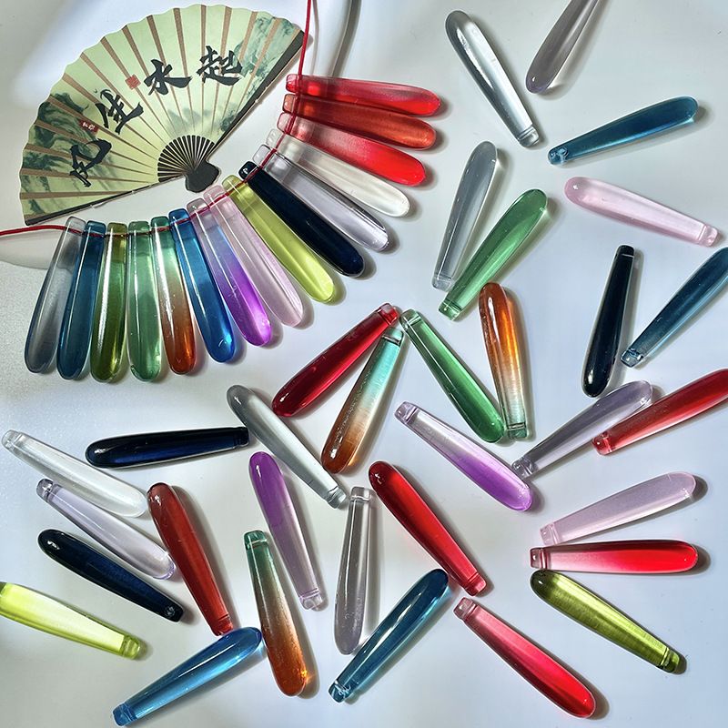 Ciondolo a goccia d'acqua lunga in vetro stile antico da 6x35 mm, gioielli fai da te con nappe fatte a mano, forcina per capelli, accessori per orecchini,_voghion.com