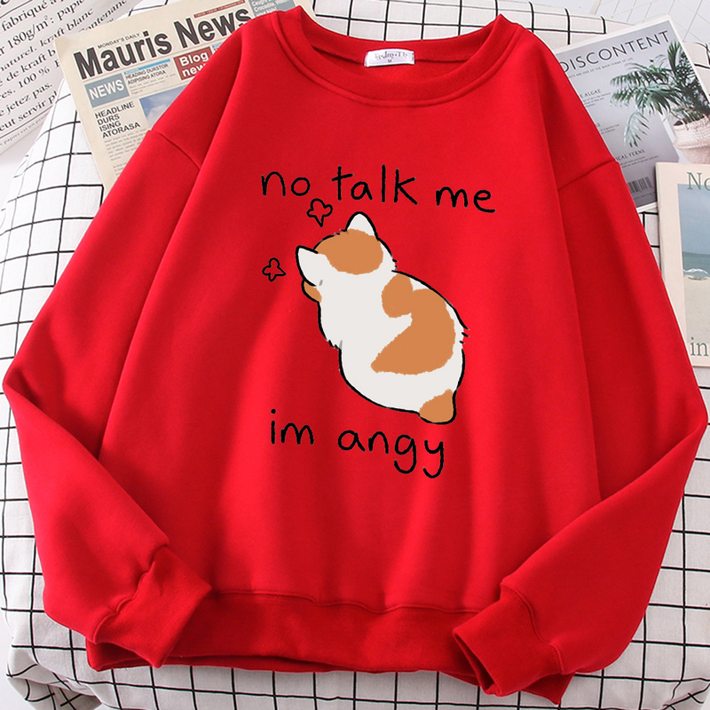 Weibliche Sweas No Talk Me Cute Angy Cat Print Top Frauen Haruku Oversize Langarm Kawaii Tier 2022 Neue Dame_voghion.com