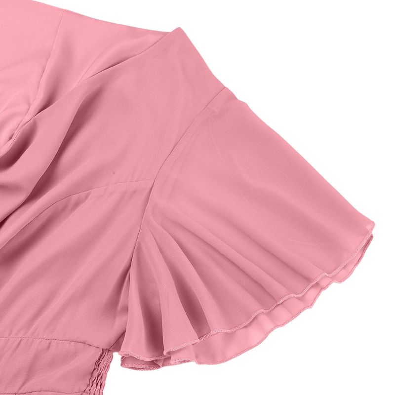 2025 Iwwerlappend Lotusblatärmelen, Récksaum, Olivfërmeg Virderkant, Kuerz Réck, Laang Chiffon Plus Size Damenkleeder,_voghion.com