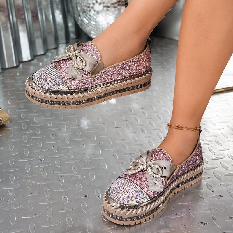 Damenschuhe Neue große Größe Strass Schleife Freizeitschuhe Nischendesign Einzelschuhe Trend_voghion.com