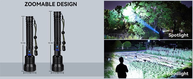 XHP70 High Brightness Aluminum Alloy Zoom Emergency Rechargeable Outdoor Camping COB Flashlight XHP90_voghion.com