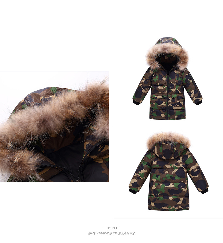 Veste matelassée en duvet pour enfants, col Camouflage, veste rembourrée amovible, épaisse et chaude, à la mode_voghion.com