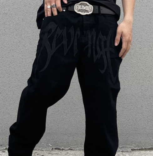 Meeste rõivad Meeste ja naiste rahvusmood High Street Ameerika stiilis retrotikandiga kirjad kõrge vöökohaga sirge hiphop lahtised teksad_voghion.com