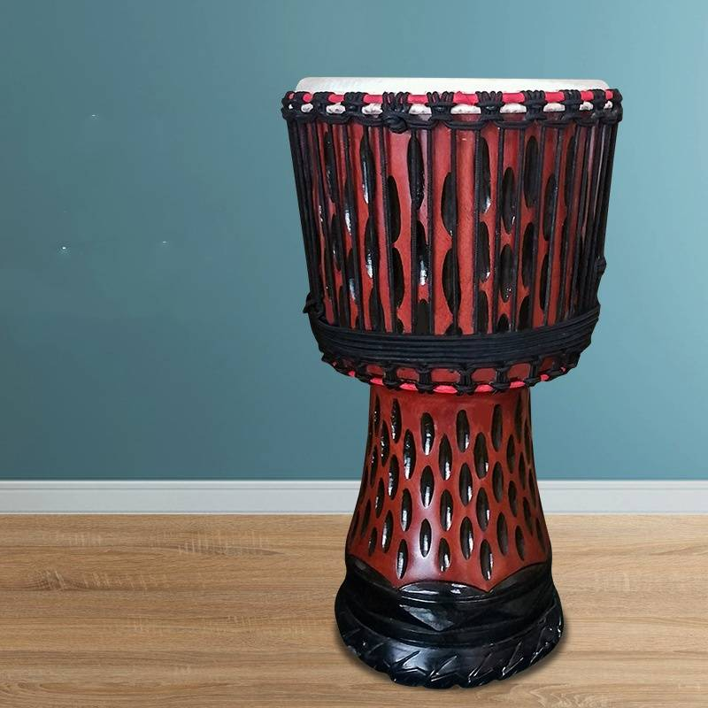 Tobă veche din piele de capră, calitate Drum Master, din mahon, lemn întreg, scobită_voghion.com