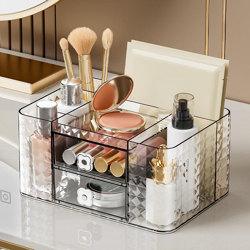 Organizzatore per il trucco di lusso in acrilico con divisori, scatola trasparente per cosmetici, per prodotti di bellezza e per la cura della pelle._voghion.com