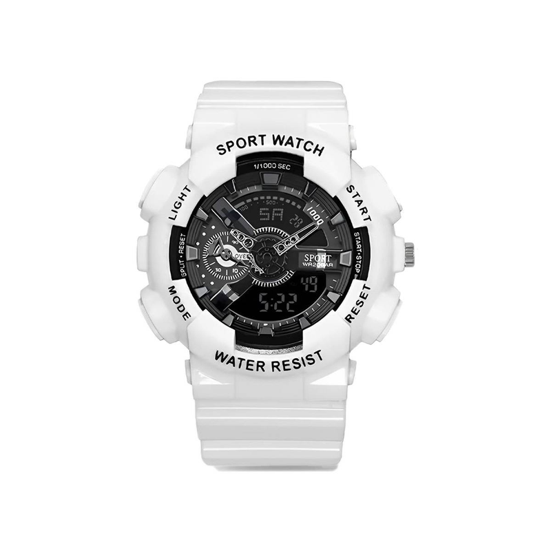 Kid's Watches Trendy Black Gold Electronic Watch Fashion Outdoor Sports Alarm Clock Dual Display Pointer Watch_voghion.com