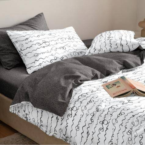 Parure de lit minimaliste 3 pièces - Motif géométrique gris et blanc, tissu brossé doux, compatible avec les lits US/EU/AU (Twin/Full/Queen/King)_voghion.com