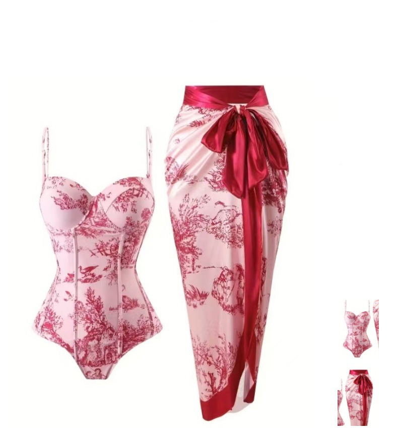 Women's One-Piece Swimsuit Modest Retro Floral Print With Built-In Bra Soft Cup Swimwear Chiffon Long Dress For Swimming & Beach_voghion.com