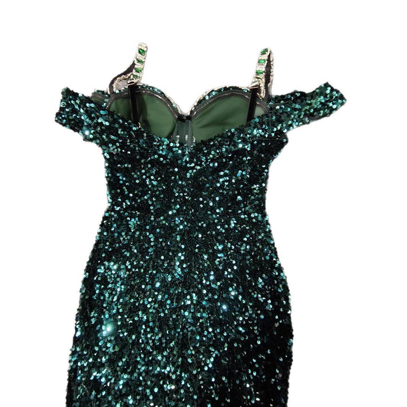 Abendkleid im Meerjungfrauenstil mit glitzernden Pailletten und Perlenverzierung – Elegantes Abendkleid mit einer Schulter und langen Ärmeln für Partys und Bankette_voghion.com