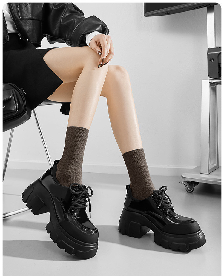 Cameido Women's Loafers - Black Recycled Leather With Lace-Up Detail 7.5CM Round Toe Polyurethane Sole_voghion.com