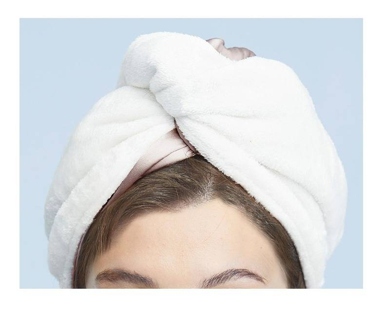 Asciugamano in seta per capelli da donna - Cuffia per asciugare i capelli ultra assorbente e delicata per capelli danneggiati - Morbida e lussuosa (nero, rosa cipria, azzurro ghiaccio)_voghion.com