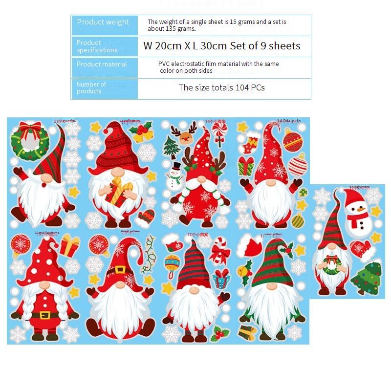 Weihnachts-Fensteraufkleber-Set – 9-teilig, dekorativ, statisch haftend, PVC, Schneeflocken-Glas-Wandaufkleber (20 x 30 cm)_voghion.com