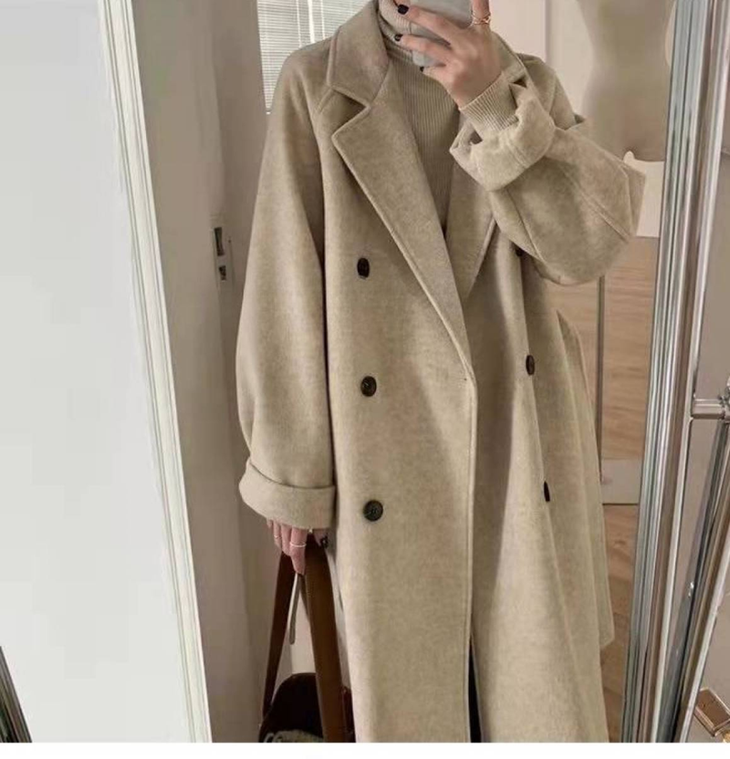 Xi Wu elegante wollen jas voor dames, stijlvolle en warme bovenkleding, verdikte jas van gemiddelde lengte voor herfst en winter, Hepburn-stijl_voghion.com