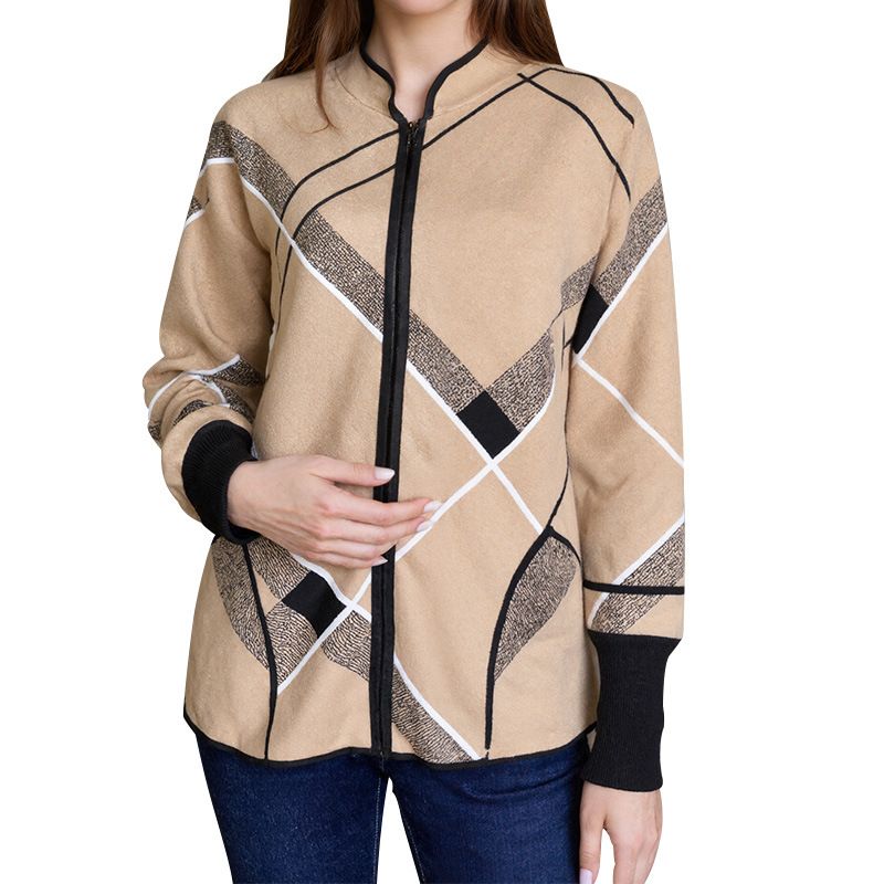 Cardigan casual da donna in maglia a quadri - Cappotto oversize in tweed spesso con apertura frontale per la primavera e l'autunno_voghion.com