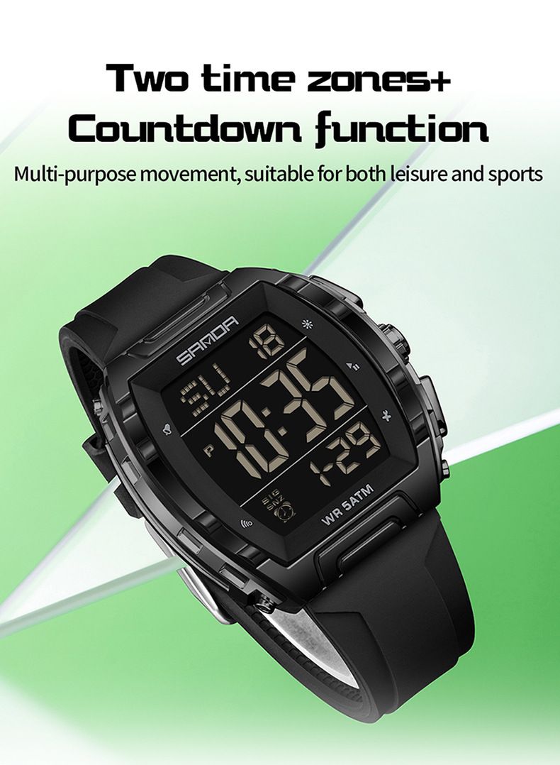 Digital Watch With Alarm, Stopwatch, Waterproof 50m, Large Barrel-Shaped Dial, LED Display, Light Luxury Sport Watch For Students And Adults_voghion.com