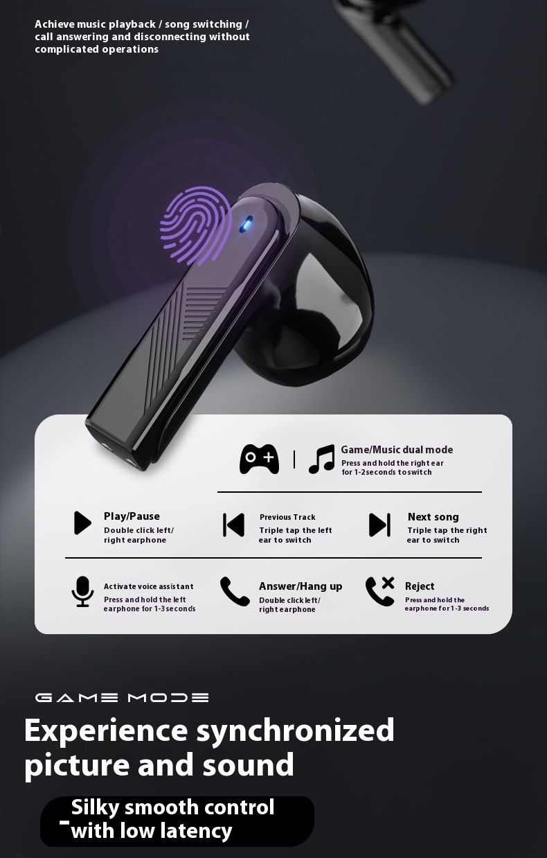 Tws GM80 Wireless Upgrade Bluetooth 5.4 Gaming Earphones Sport Headset Dual Mode HD Call Noise Reduction Earbuds With Mic_voghion.com