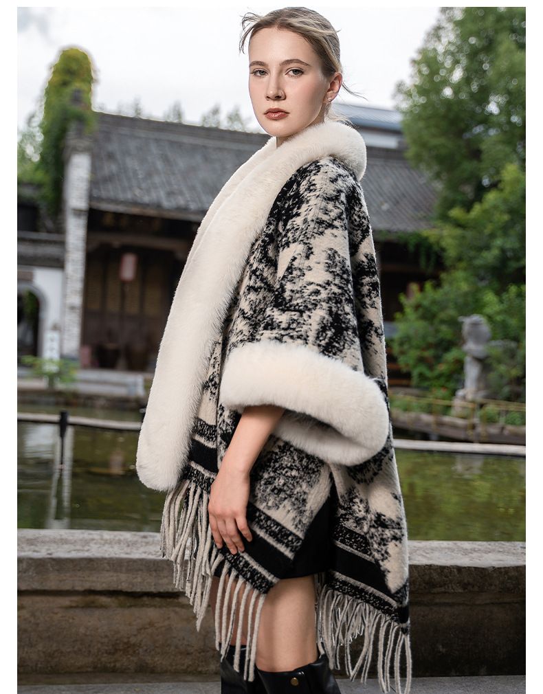 Women's Shawls New Knitted High Grade Shawl Cape Retro Elegant National Style Fringed Shawl Warm Versatile Coat_voghion.com
