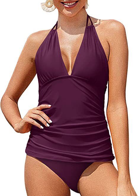 Abbigliamento da donna Costume da bagno due pezzi con scollo all'americana da donna Costume da bagno due pezzi con scollo a V Slip bikini Costume da bagno due pezzi contenitivo per la pancia_voghion.com
