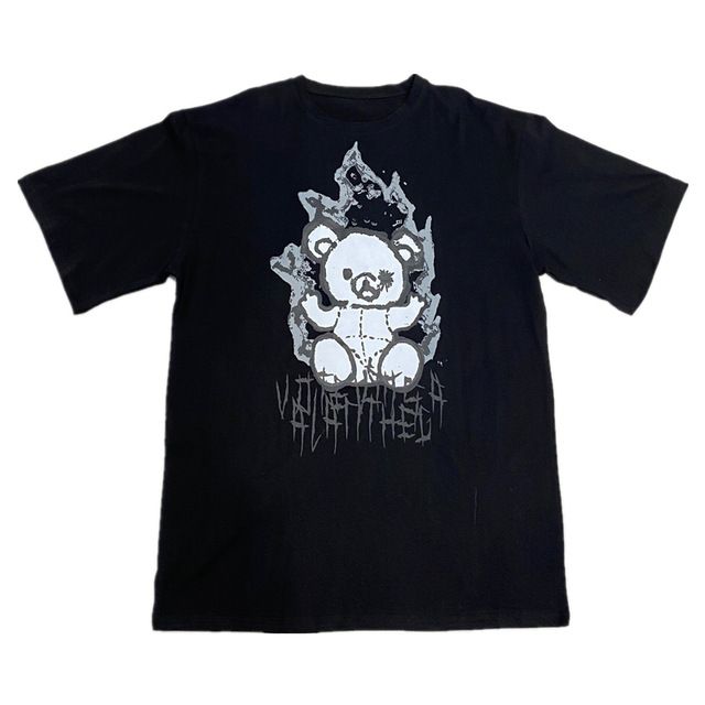 Men's Clothing summer new fashion brand pure cotton bear cartoon print men's Korean loose short sleeved T shirt men's couple wear_voghion.com