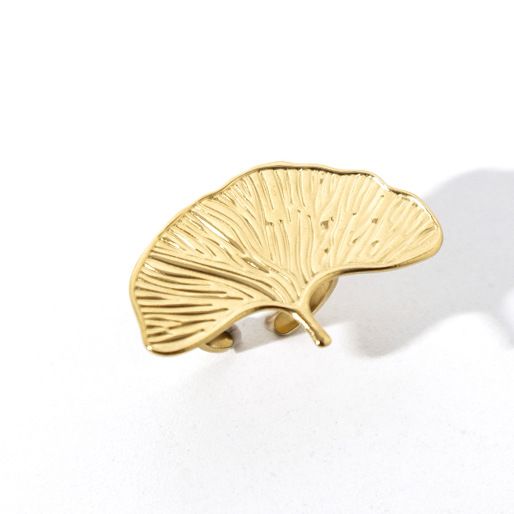 Wind Ins Trend Versatile Personality Large Stainless Steel Plated 14k Real Gold Multi-layer Ginkgo Leaf Stacking Ring_voghion.com