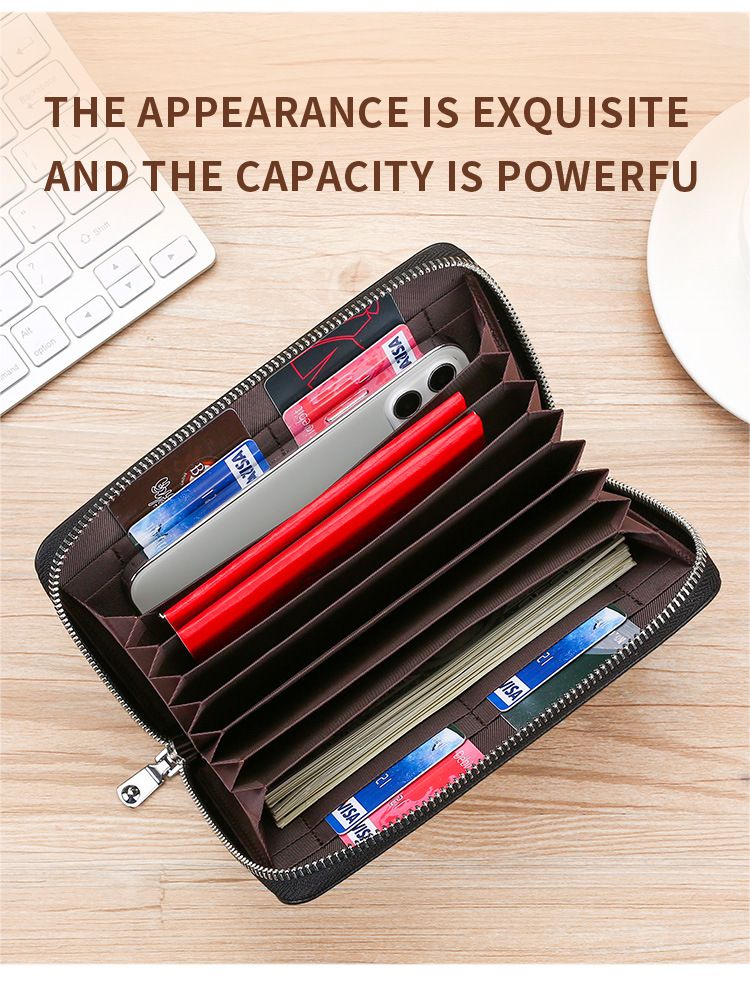 Leather Wallet Rfid Anti-magnetic Card Bag Leather Book Bag Multi-functional Wallet Long Wallet Certificate Cover_voghion.com