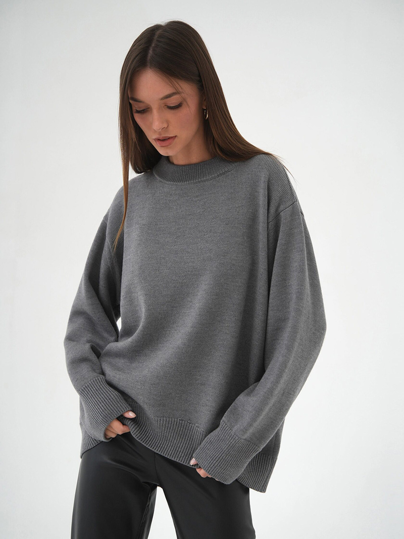 Solid color round neck sweater autumn and winter new temperament commuting versatile casual round neck knitted sweater_voghion.com