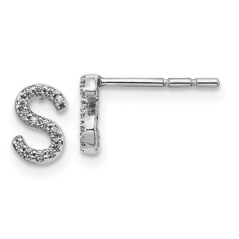 14k White Gold Diamond Initial S Earrings_voghion.com