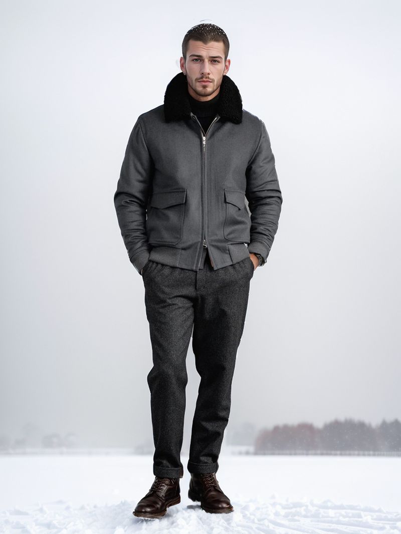 Herenkleding Wollen jassen Op voorraad Cross Border Casual Koreaanse stijl Bontkraag Heren herfst en winter Trendy wollen jassen Herenkleding_voghion.com