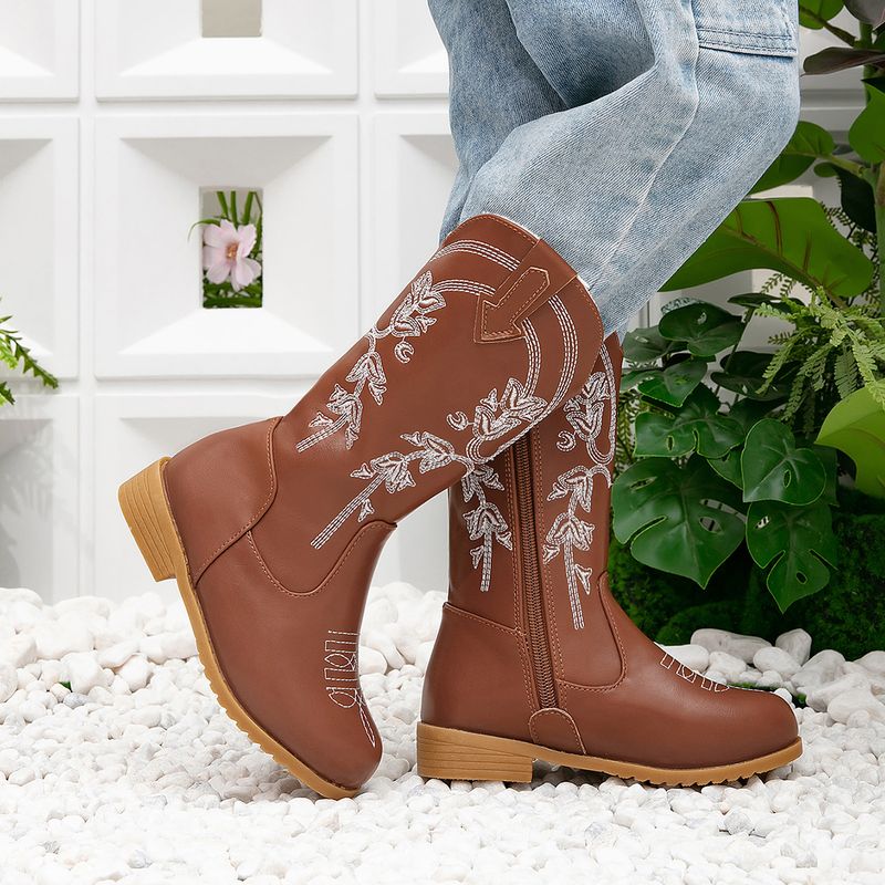 Prinzessin Herbst Winter Neue Kleine Mädchen Fleece-Gefüttert Warme Lange Kinder Bestickte Westernstiefel_voghion.com